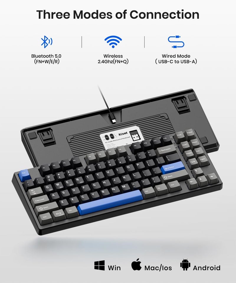Kisnt Wireless Mechanical Keyboard,Gasket Mounted with Creamy Sound,Bluetooth/2.4GHz/USB-C,Custom Hot Swappable,RGB Backlit,75% Compact Layout for Gaming/Typing/Win/Mac/PC(Textured Black,Linear Switch) - Image 3